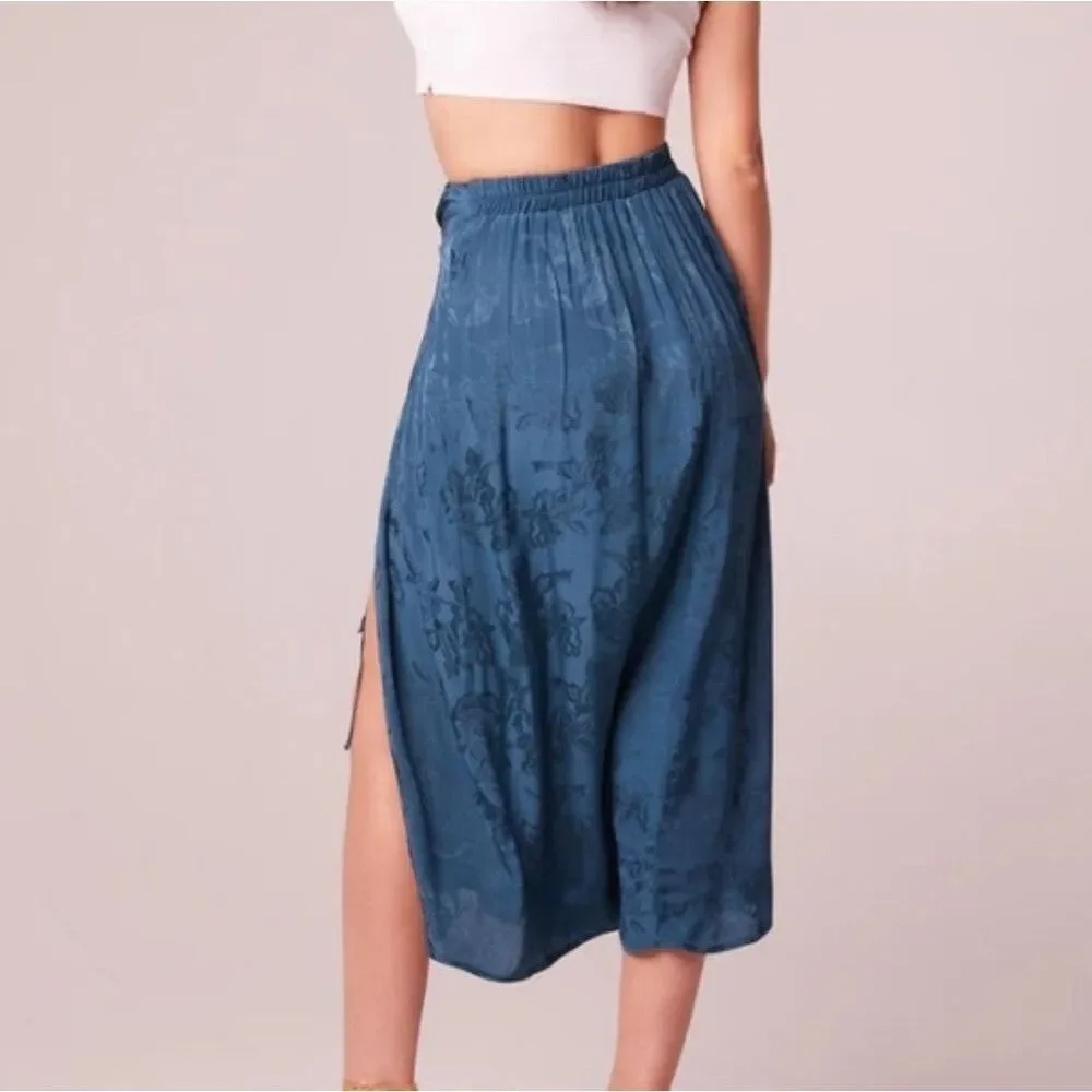Band of the Free Celene Satin Floral Midi Skirt & Crop Top Set, Small, Teal